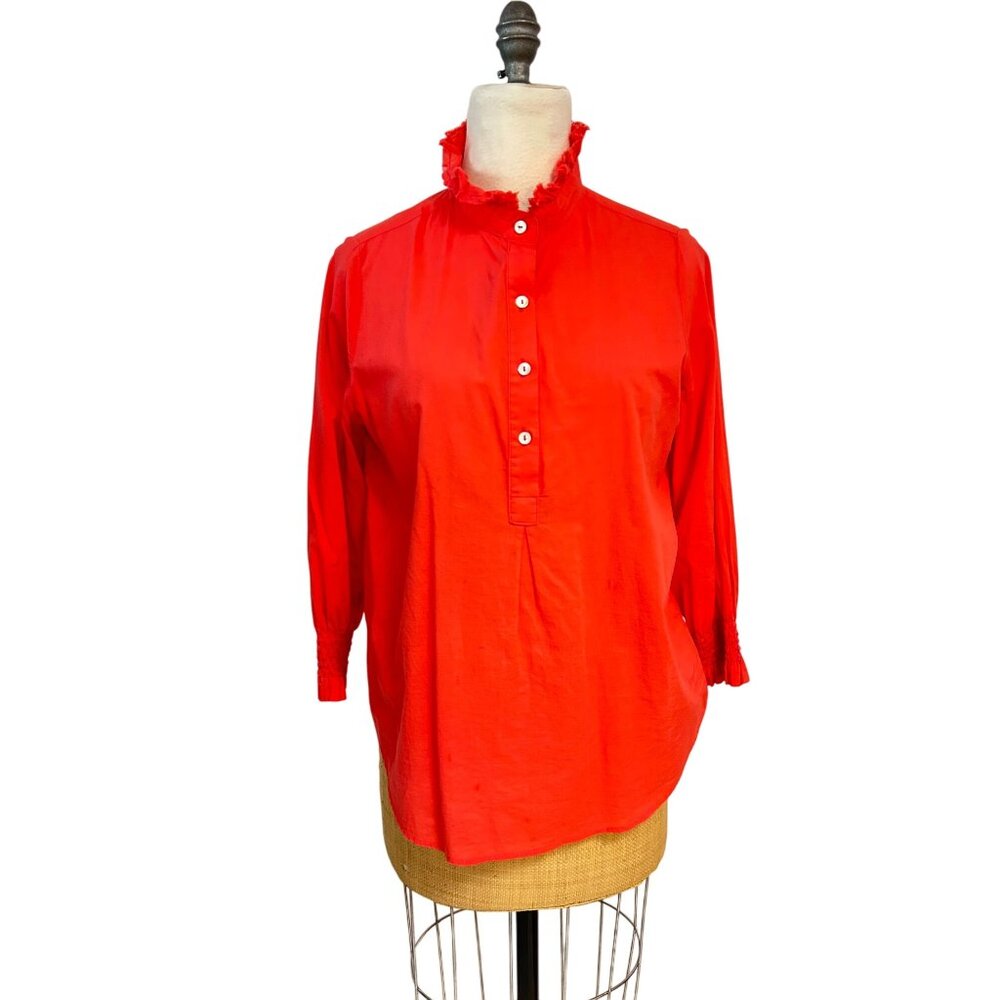 Red Ruffle-Neck Popover Blouse